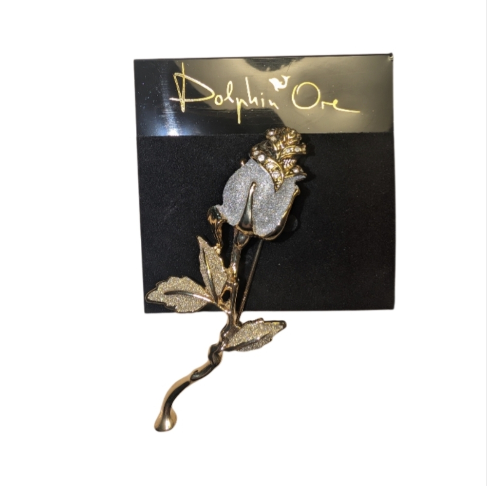 Vintage Rose‎ Crystal Brooch with Rhinestone Accents